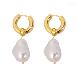 Hoop Ohrringe Allme Chic unregelmäßiger Barockperle für Frauen weibliche 14K Gold plattierte Messing Pendant Ohrring Hochzeitsfeier Schmuck