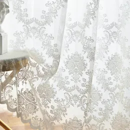 Cortinas puras tule de renda branca européia para a sala de estar com cortina floral de luxo de luxo cortina 230812