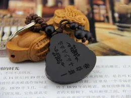 Keychains Smiling Buddha Keychain Ebony Wood Key Chain Car Pendant Bag Charms Pendants Vintage Women Men Jewelry