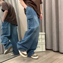 Men jeans Loose Straight Wide Leg Denim Pants Men's Hip Hop Streetwear Skateboard Neutral Denim Trousers Mopping Cargo Jeans HKD230812