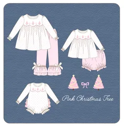 Clothing Sets Christmas Bloomer Romper Baby Girl Clothes Set 2pcs Cotton Outfits Pants Jumpsuit Suit Tree Embroidery Bodysuit Pink Long Sleeve 230812