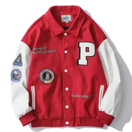 Męskie kurtki mężczyźni patchwork kurtka uniwerek Hip Hop list haft amerykański vintage bomber kurtka streetwear para luźna epaulettes o pocie 230812