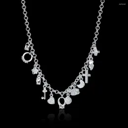 Kedjor 925 silverhalsbandsmycken 18 tum glänsande zirkonnyckel Moon Heart Star Cross All-Match Christmas Gift