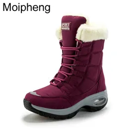 أحذية Moipheng Women Boots Winter تحافظ على جودة ثلجية متوسطة العجلة للسيدات للسيدات الدانتيل المريح الجوارب المقاومة للماء chausures femme 230811