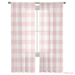 Tenda per vetrine a quadri rosa Tulle moderne tende a trasparente per soggiorno da cucina la decorazione delle tende della camera da letto R230812