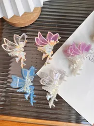 Angel Butterfly Wing Elf Hair Clip Splicing Acicic Acid Oregelbunden söt trend för kvinnor Girl Rhinestone Shark Claw Headwear