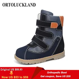 Boots Ortoluckland Kids Shoes Boys Kids Orthopedic Cow Leather Winter Winter Knight Browies Girls Snow Round Toe Footwear 230811