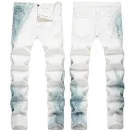 Maschile jeans street bianco moda personalizzato a mano dipinto di stampa colorata tendenza slim fit waist nightclub pantaloni uomini