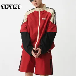 Men's Tracksuits Summer Men's Sets Korean Contrast Color Casual Sports Suit Women Japanese Harajuku Oversized T-shirt Quick Drying Running Shorts 230812