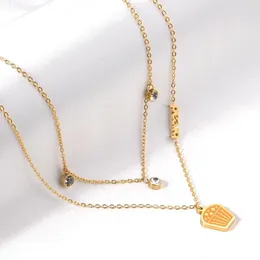 Pendant Necklaces Double Orange Bread Pattern Gold Color Two Layers With Zirconia Crystal Childlike Back School Cool Accessories