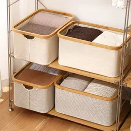 Storage Boxes Bins Organizer Cotton Linen Fabric Foldable Dirty Clothes Basket Hanger Sorting Portable Bamboo 230812