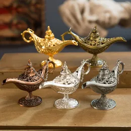 Decorative Objects Figurines 12cm4.7"Classic Rare Hollow Legend Aladdin Magic Genie Lamps Incense Burners Retro ing Oil Lamp Home Decor Gift 230812