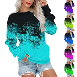 Gymkläder Autumn och Winter Fashion Long Sleeve Round Neck Pullover Sweatshirt Flower Color Splice Tryck Kvinnor Juljacka