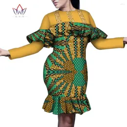 Ubranie etniczne eleganckie i ładne damskie sukienki z długim rękawem Afryka Kobieta Kobieca nadruk powyżej kolana biuro dama robota wydziełach wy10257