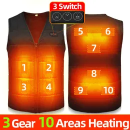 Men's Vests 10 Areas Heated Vest Women USB Heated Jacket V Neck Winter Electric Self Heating Vest Men Husband Washable Thermal Clothes 230812