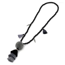 Цепочки богемия ожерелье ювелирные изделия многослойная кисточка плюшевые шарики подвеска для женщин Осень зимний свитер