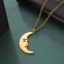 Pendant Necklaces 1PC Stainless Steel Necklace Moon Face Chain Simplicity For Women Jewelry Accessories Party Charm Gifts F1058