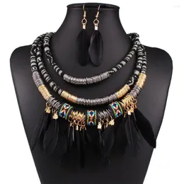 Necklace Earrings Set 2Pcs/Set Ethnic Jewelry Trendy Alloy Retro Feather Tassel For Party