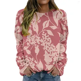 Frauenpullover langhältiger runder Nackenblumendruckpullover Pullover Top Leopard Kurzarmhemden für Frauen 2xl