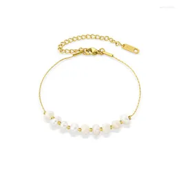 Pulseiras de link pulseira de aço de titânio para mulheres pérolas de água doce natural 14k plating de ouro genuíno sem desbotamento de jóias de luxo