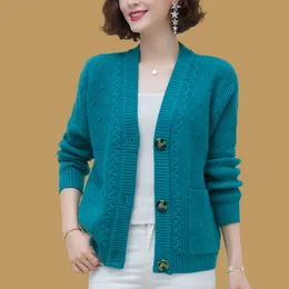 Women's Sweater Knit Cardigan Coat Korean Fashion Causal Knitwear Strickjacke Spring Elegant Mom Jacket Loose Vintage Outwear 230812