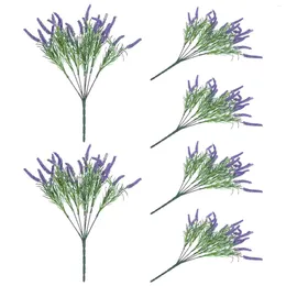 الزهور الزخرفية 6 أجزاء لافندر الاصطناعية نباتات مزيفة المزهرية