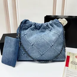 Channel 22 Denim Grand Shopping Bag Tote Travel Designer Woman Sling Body Most Expensive Handbag with Sier Chain Gabrielle Quilted 552