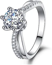 Anéis de noivado para mulheres, 925 Sterling Silver Ring, D VVS1 Clarity Round Cut Rings Moissanite Rings, 1Ct Classic Six Prong Promise Rings para ela, Anéis de casamento
