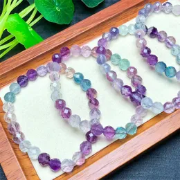 Strand Natural Fluorite Facettered Crystal Bead Armband Women Reiki Healing Buddha Bangles smycken för kvinnlig gåva 1st