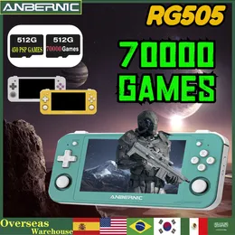 Портативные игровые игроки 512G Anbernic RG505 70000 Game Handheld Console Game Android 12 4,95 дюйма OLED Touch Ecrece T618 Обновление подарок для друга Retro 230812