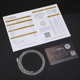 Jóias de colar de tênis de diamante de colar 3 mm de 4 mm 5mm de prata esterlina VVS Moissanite Diamond Cluster Chain Mens e colares femininos Frete grátis