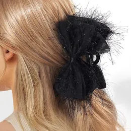 Büyük parlak ipek saçak yay pençe barrettes çiçek bowknot at kuyruğu saç tokası saç yengeçler klips bayanlar moda saç aksesuarları