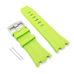 28mm - 24mm Light Green Rubber Band Strap For AP Royal Oak Offshore 42 mm Watch