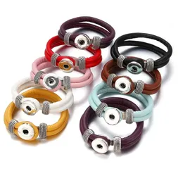 New Fashion Colorful Leather Sport 2-layer Snap bracelets 18cm adjustable fit 18MM snap buttons snap jewelry