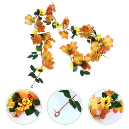 Dekorativa blommor Bröllop Garland Thanksgiving Cane Vine Ornament Artificial Rattan Hanging Sunflower Wreath Simulation