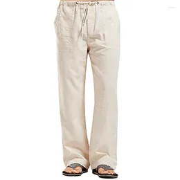 Calça masculina jemeigar mass linho lençador solto calça solteira leve pernas retas de pernas elásticas da cintura casual yoga praia