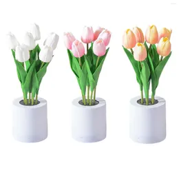 Nattlampor sängbordslampa med USB -portsimulering Floral Tulip Light Artificial Flower LED -skrivbord för sovrumsbröllopssemester