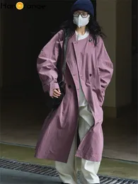 Trench da donna Hanorange Autumn Vintage Split ONECK Long Coat Donne Silhouette Sbase Casualmente Female Greymist Purple 230812