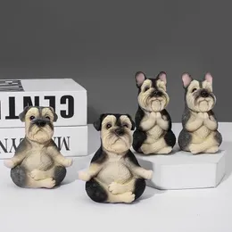 Decorative Objects Figurines Creative Yoga Schnauzer Resin Crafts Dog Statue Living Room Decor Miniatures Home Decoration Office Desktop Ornaments 230812