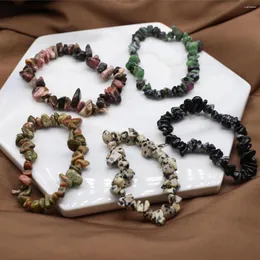 Naturalne niszczenie Jasper Bracelets Bransoletki Nieregularny żwirowy Kamień EPIDOTA dla kobiet mężczyzn Prezentacja Prezentacja Długość 18 cm