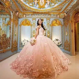 핑크 볼 가운 Quinceanera Dresses Flowers Lace Aweetheart Off The Shouther Sweet 15 Girls Princess Princess Proms Dreest residos de bc1454239g