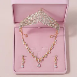 Halskette Ohrringe Set Itacazzo Bridal Headwear Crown Ohrwäsche Goldfarbe Frauen Mode Hochzeitstiaras