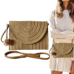 Storage Bags Straw Handbags Women Beach Rattan Bag Purse Reusable Summer Handwoven Clutch With Moderate Capacity For Travel Cosmetics