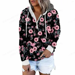 Con cappuccio femminile da donna floreale Fashion Fashion Zip Up Hoodie Sweat Feather Patwork Jackets Flower Zipper Womens Abbigliamento da donna