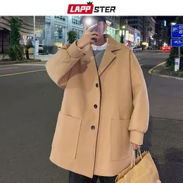 Casacos de trincheira masculino Lappster Men coreano Trench Coat sobretudo masculino Japanese de streetwear casaco de inverno harajuku khaki casacos 230812