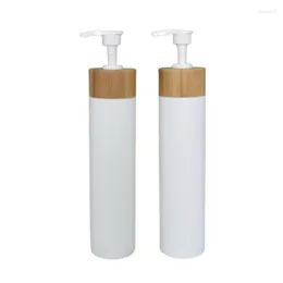 Bottiglie di stoccaggio 15pcs/lozione per la bottiglia di emulsione PE bianca/nera da 250 ml con shampoo a testa di bambù/lavaggio del corpo