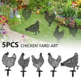 Dekorativa föremål Figurer 5st Backyard Lawn Garden Ornaments Chicken Yard Art Outdoor Acrylic Hen Silhouette Stakes Decor 230812