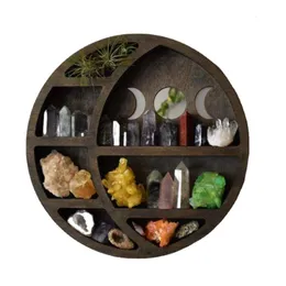 Dekorativa föremål Figurer Dekor för Crystal Essential Oil Nursery Wooden Moon Shelf vardagsrum Rustik Display Rack Vägg Hängande förvaring Bedrum Hem 230812