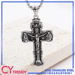 Colares pendentes Crucifixo Ortodoxo russo masculino Corrente de aço inoxidável Acessórios de jóias de aço inoxidável
