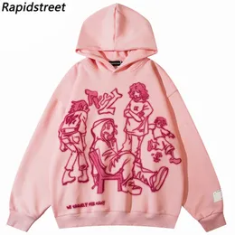 Men's Hoodies Sweatshirts Hip Hop Streetwear Hoodie Sweatshirt Japanese Anime Cartoon Graphic Hoodie Pullover Men Harajuku Cotton Hooded Sweat Shirt Pink 230812